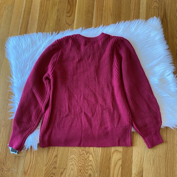 Design365 Cable Knit Pink Puff Sleeve Pullover Sweater - Picture 5 of 5